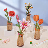Rowood Pink Lily DIY Flower 3D Wooden Puzzle Toys Quiz