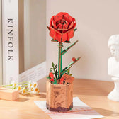 Rowood Red Rose DIY Flower 3D Wooden Puzzle Toys Quiz