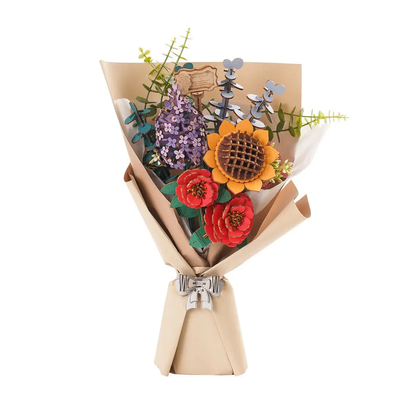 Rowood DIY Wooden Flower Bouquet 3D Wooden Puzzle Toys Quiz