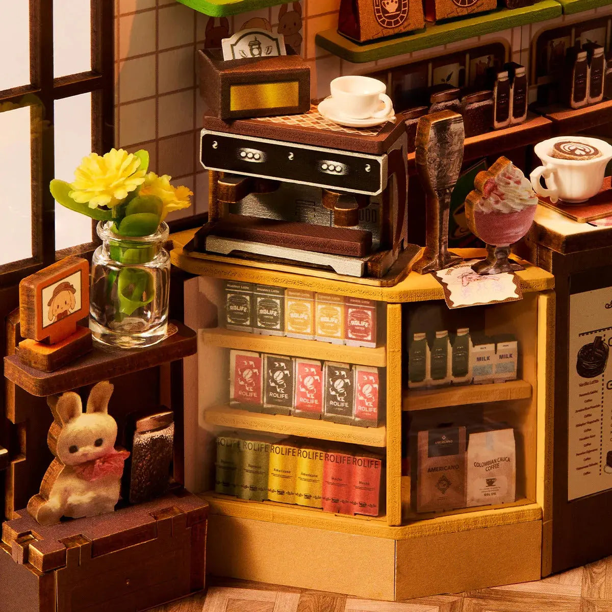 Rolife Holiday Cafe DIY Book Nook Shelf Insert Toys Quiz