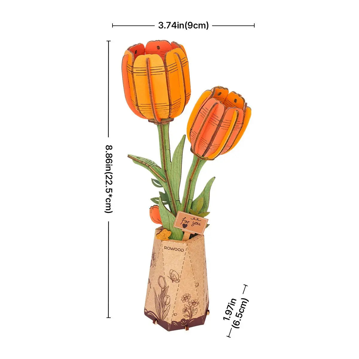 Rowood Orange Tulip DIY Wooden Flower 3D Puzzle Toys Quiz