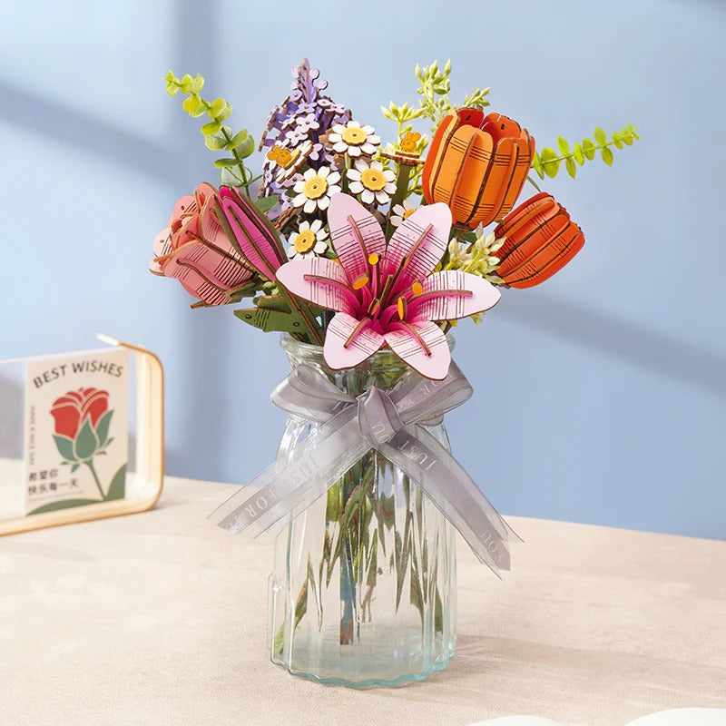 Rowood Pink Lily DIY Flower 3D Wooden Puzzle