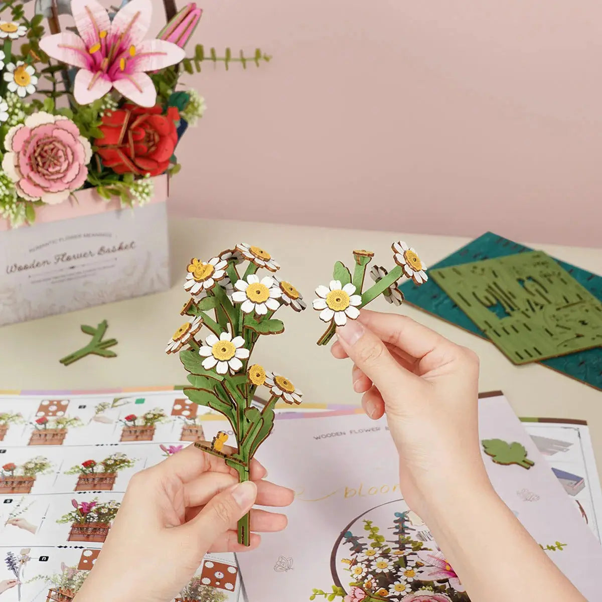 Rowood Wooden Flower Basket DIY 3D Puzzle Toys Quiz