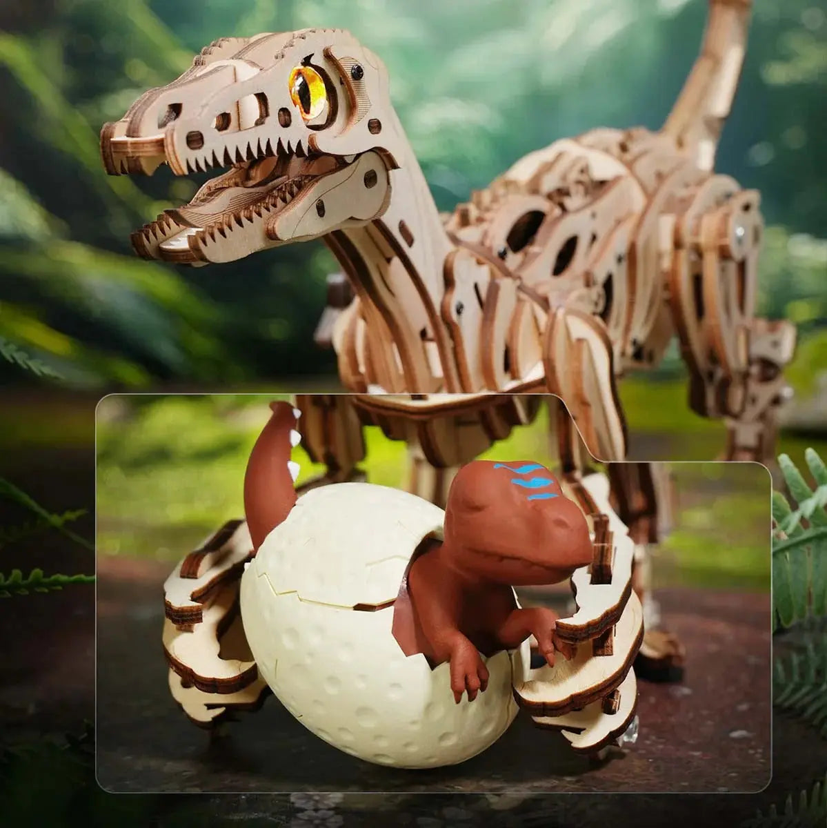 ROKR Velociraptor Mechanical 3D Wooden Puzzle Toys Quiz