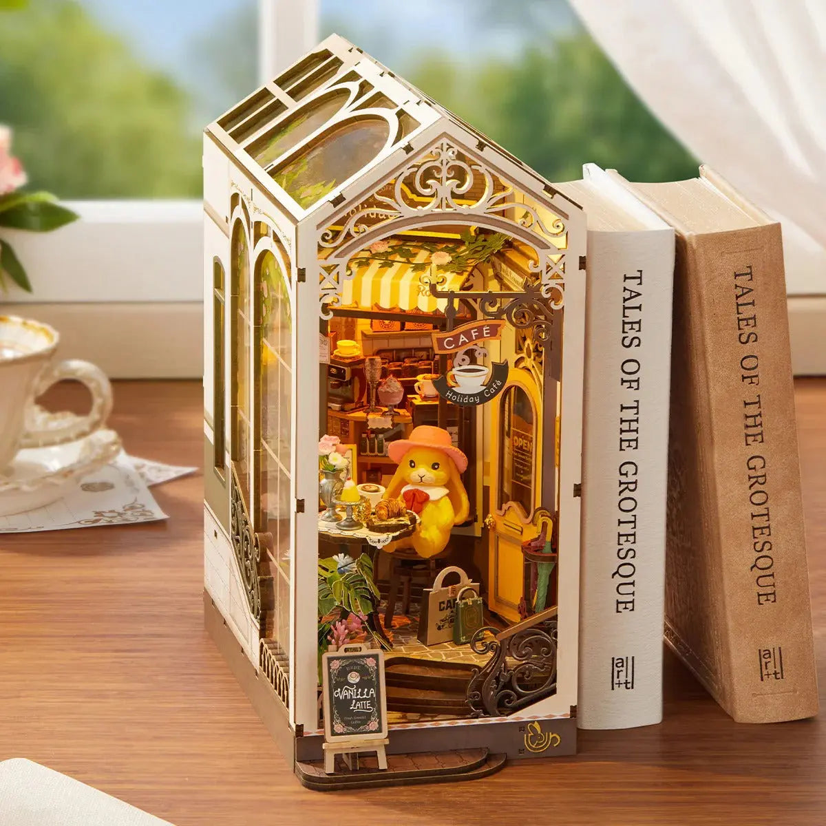 Rolife Holiday Cafe DIY Book Nook Shelf Insert Toys Quiz