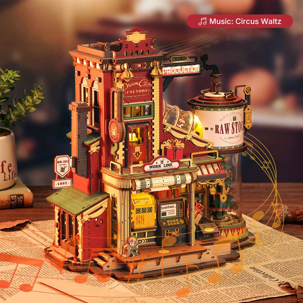 ROKR Christmas Dream Gift Factory Wooden Music Box