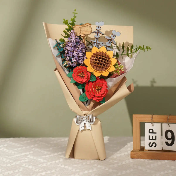 Rowood DIY Wooden Flower Bouquet 3D Wooden Puzzle Toys Quiz