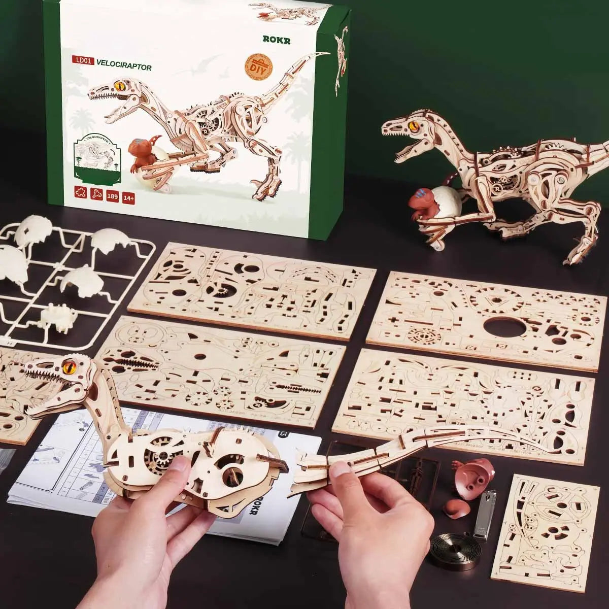 ROKR Velociraptor Mechanical 3D Wooden Puzzle Toys Quiz