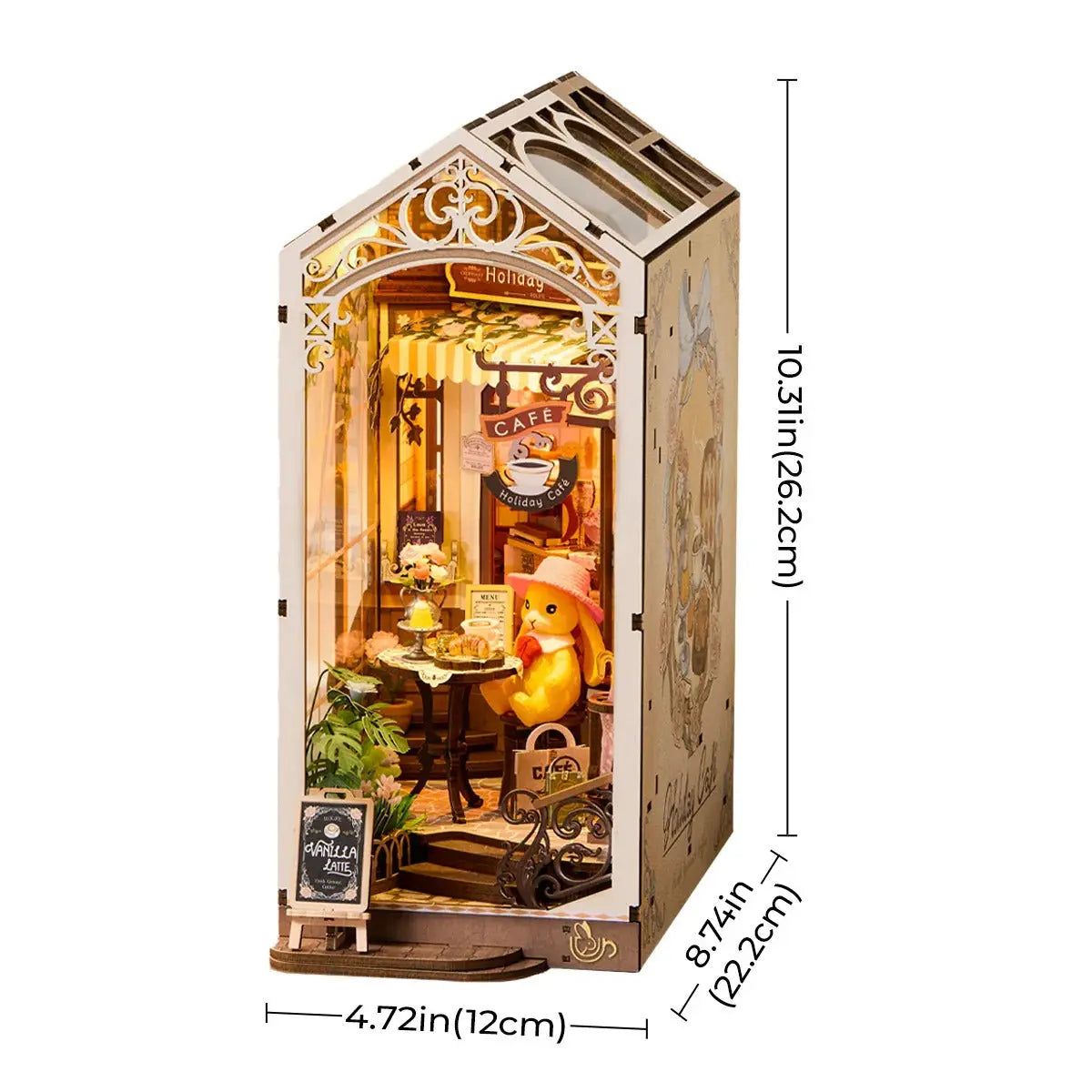 Rolife Holiday Cafe DIY Book Nook Shelf Insert Toys Quiz