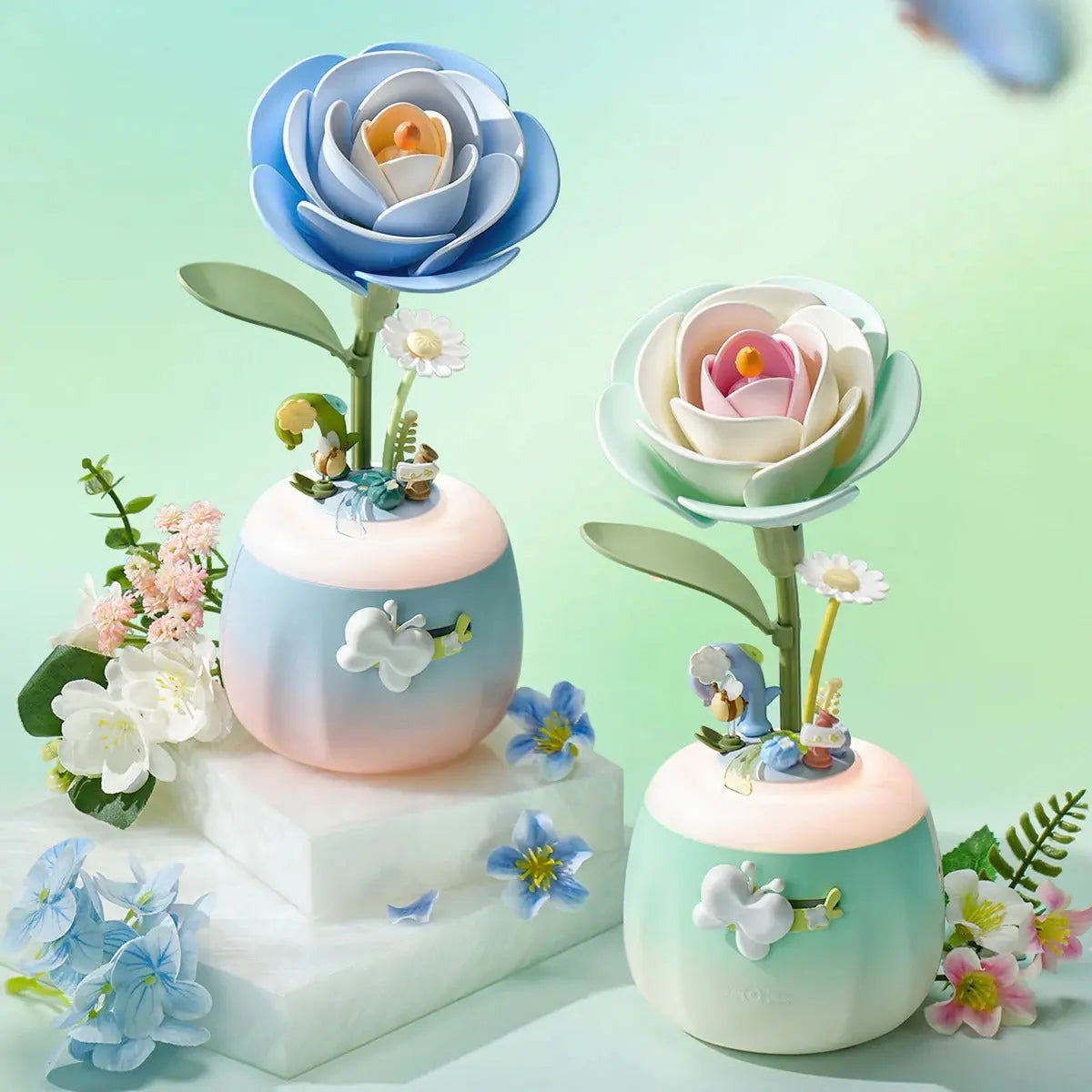ROKR Minty Camellia Lamp DIY 3D Flower Night Light Toys Quiz