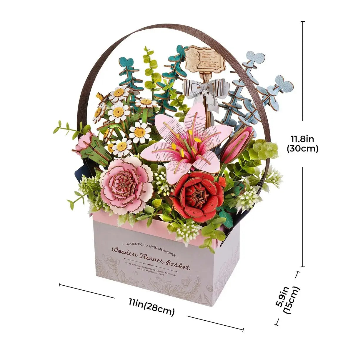 Rowood Wooden Flower Basket DIY 3D Puzzle Toys Quiz