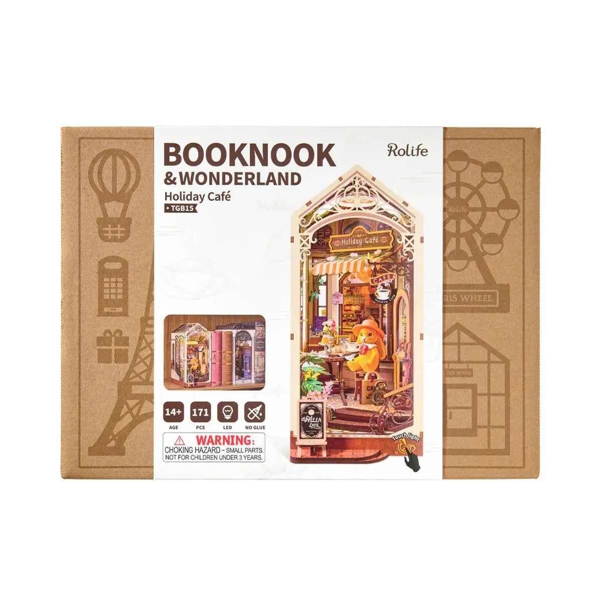Rolife Holiday Cafe DIY Book Nook Shelf Insert Toys Quiz