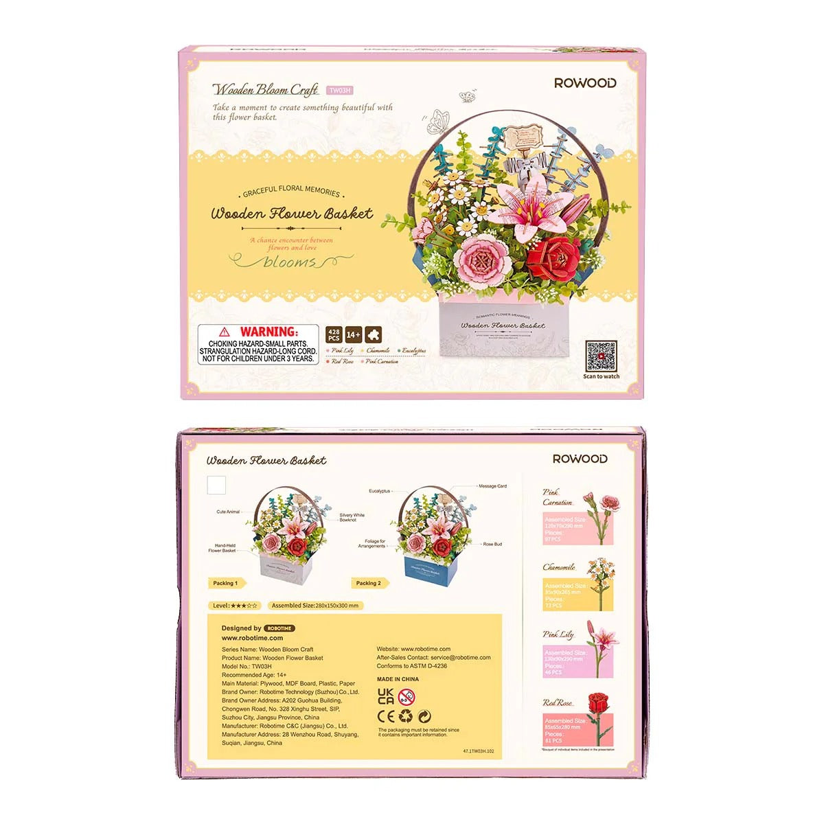 Rowood Wooden Flower Basket DIY 3D Puzzle