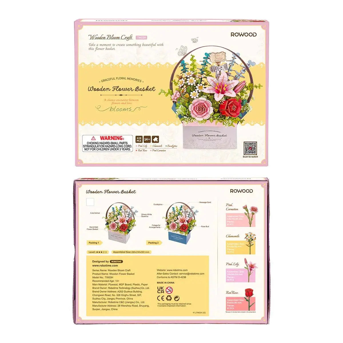 Rowood Wooden Flower Basket DIY 3D Puzzle Toys Quiz