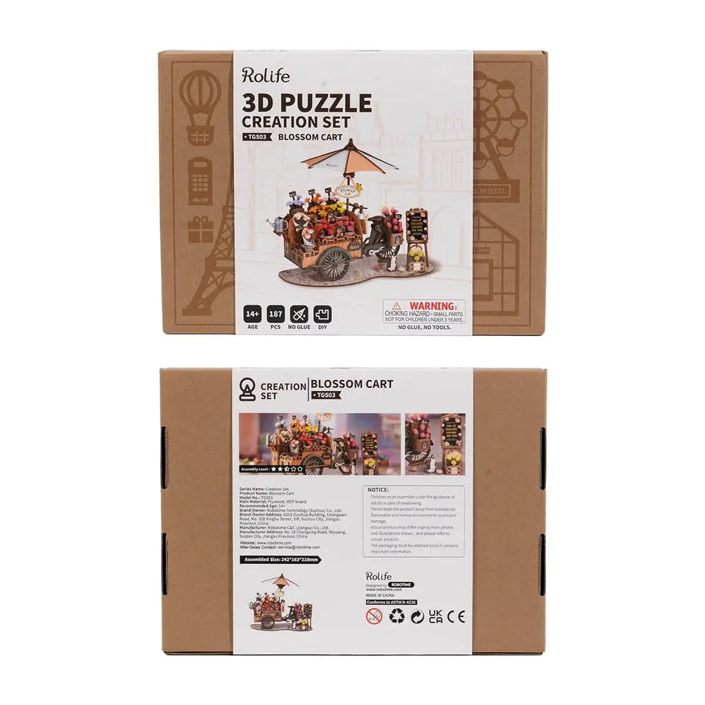 Rolife Blossom Cart 3D Wooden Puzzle Toys Quiz