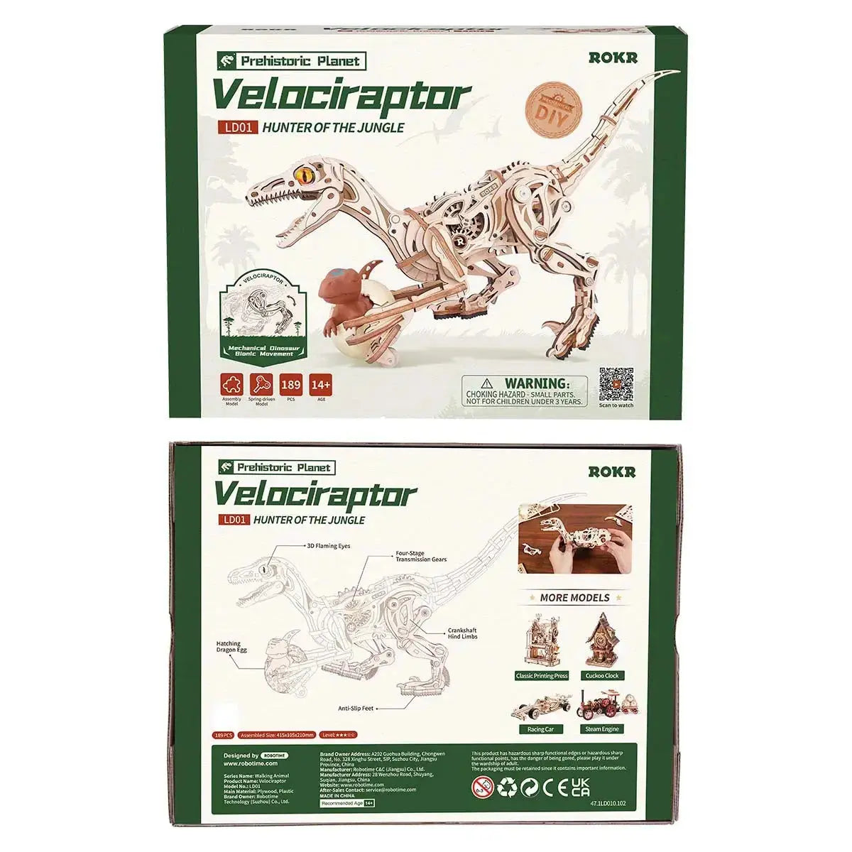 ROKR Velociraptor Mechanical 3D Wooden Puzzle Toys Quiz