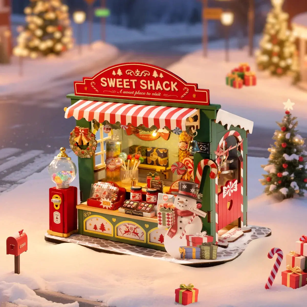 Rolife Christmas Candy Stand DIY Miniature House Toys Quiz