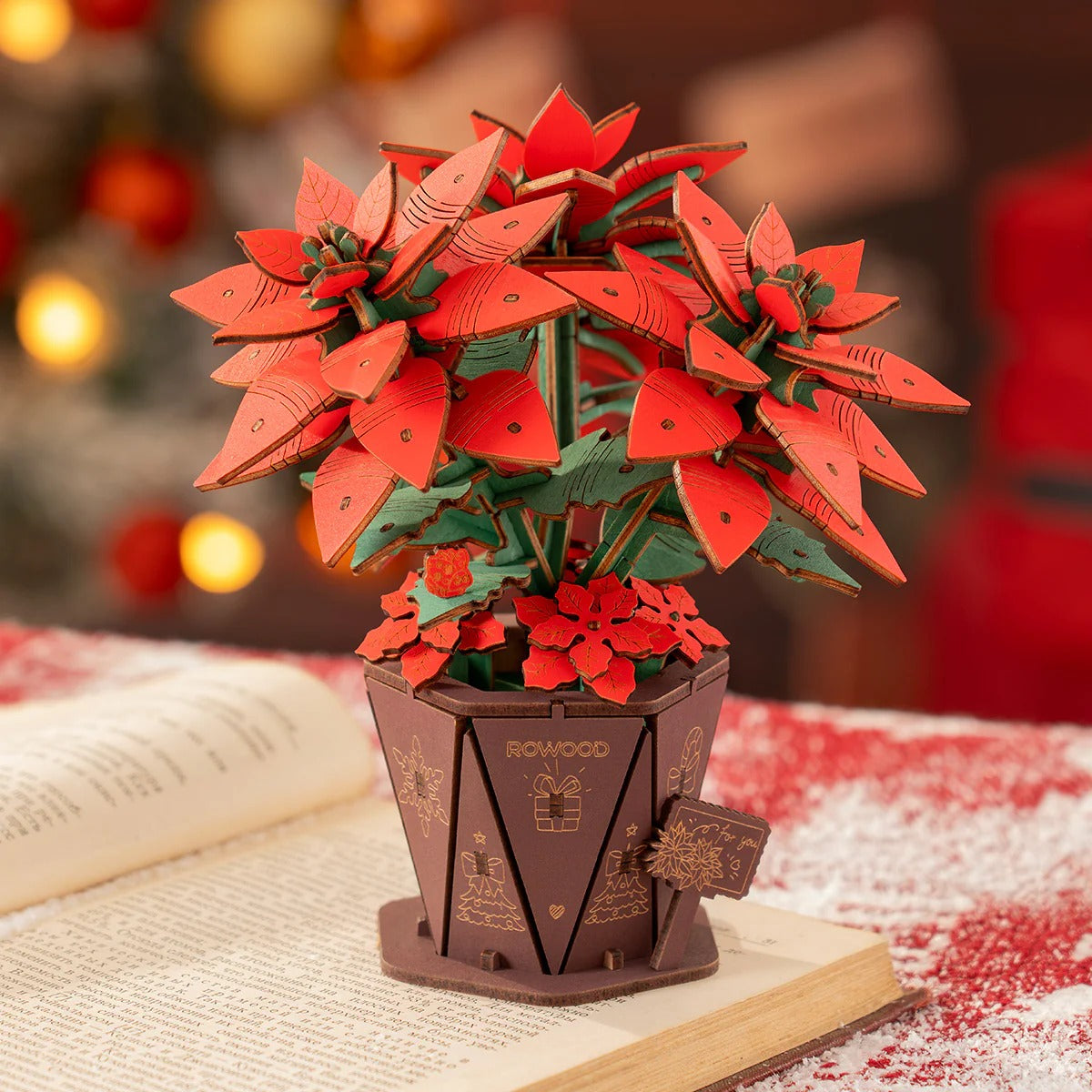 Rowood Poinsettia DIY Flower Bouquet 3D Wooden Puzzle