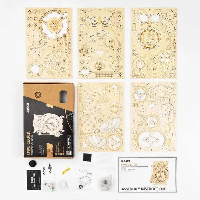 ROKR Owl Clock Mechanical Gears – 3D dřevěné puzzle