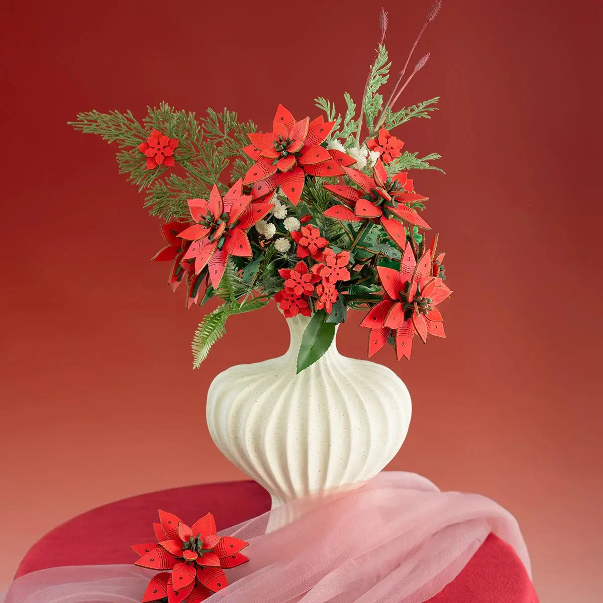 Rowood Poinsettia DIY Flower Bouquet 3D Wooden Puzzle Toys Quiz