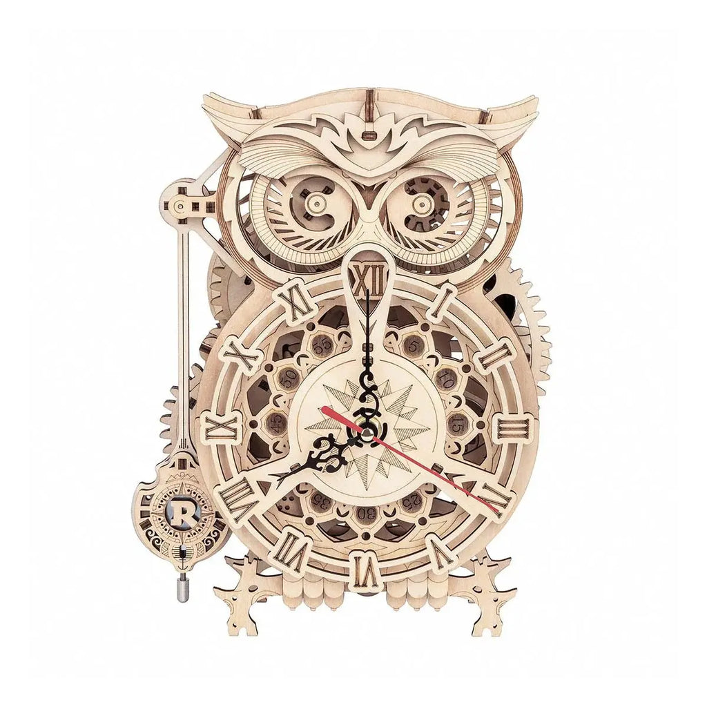 ROKR Owl Clock Mechanical Gears 3D Wooden Puzzle Toys Quiz