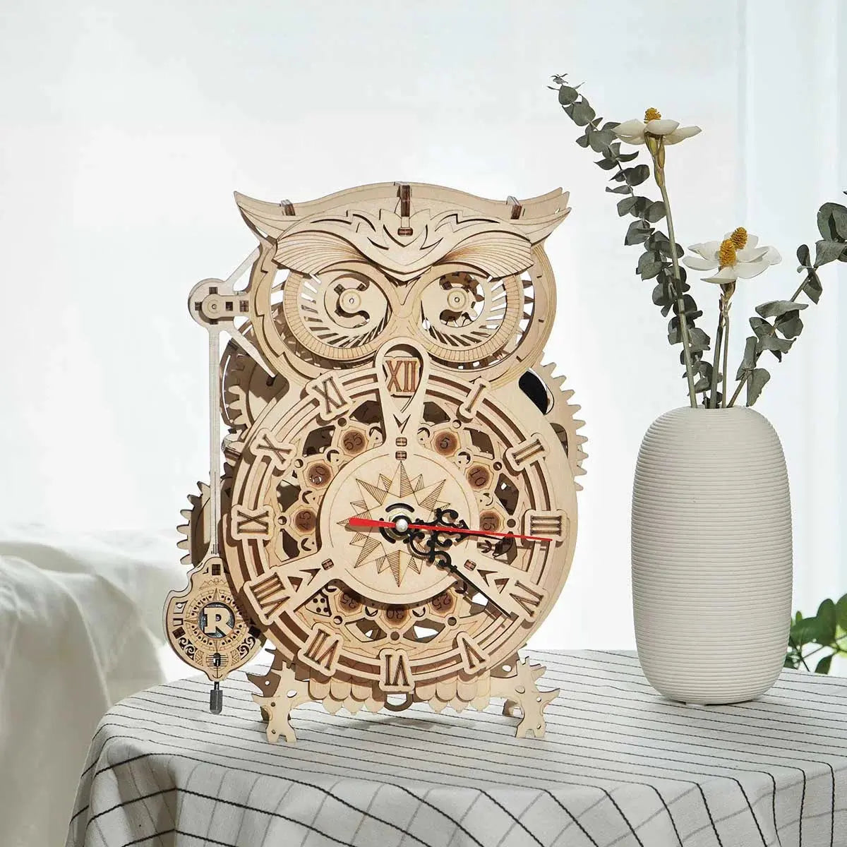 ROKR Owl Clock Mechanical Gears 3D Wooden Puzzle Toys Quiz
