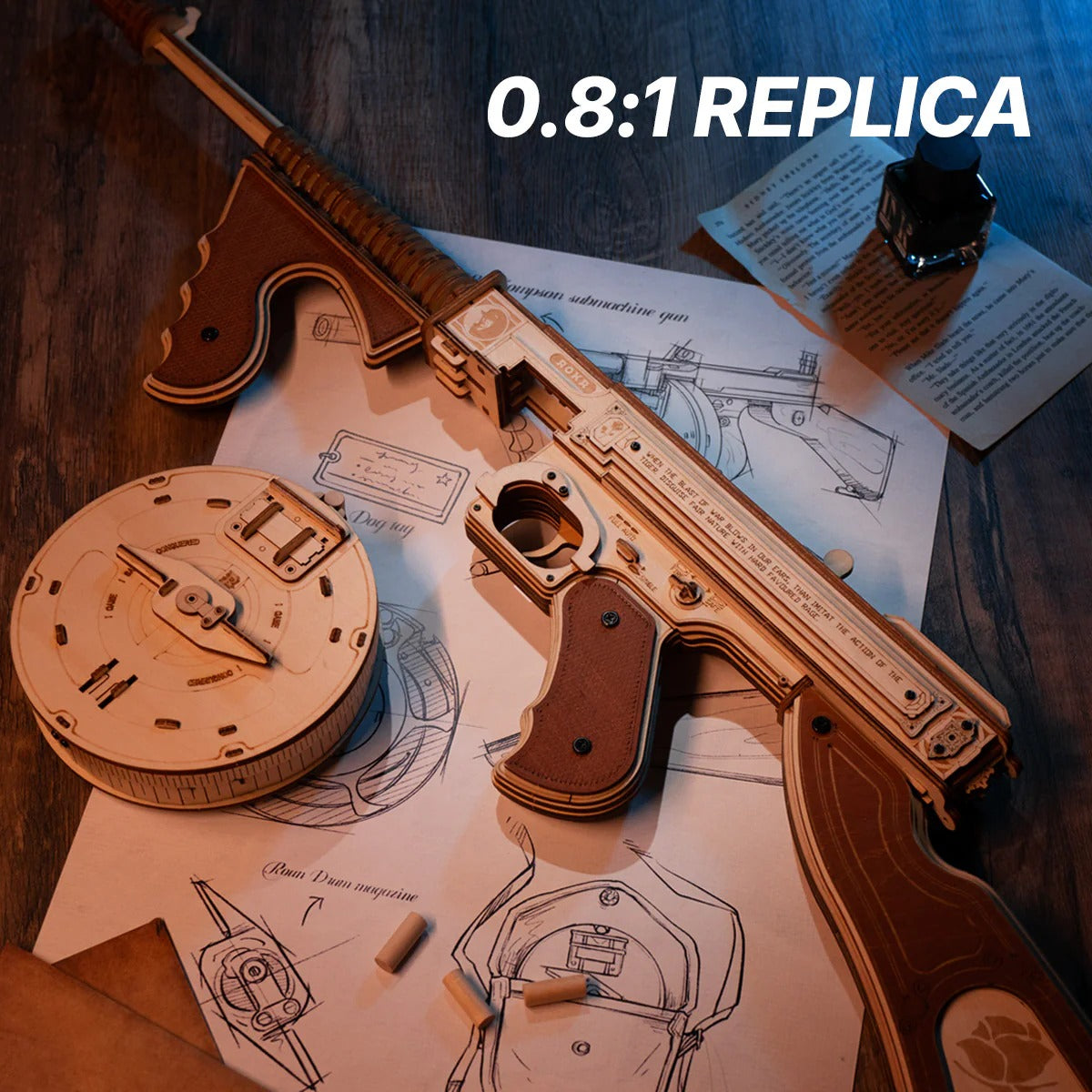ROKR Thompson Submachine Toy Gun 3D Wooden Puzzle