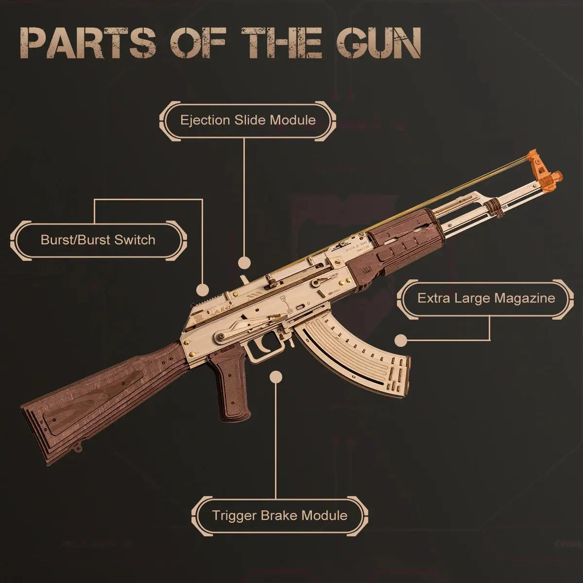ROKR AK-47 Assault Rifle Toy Gun 3D Wooden Puzzle Toys Quiz