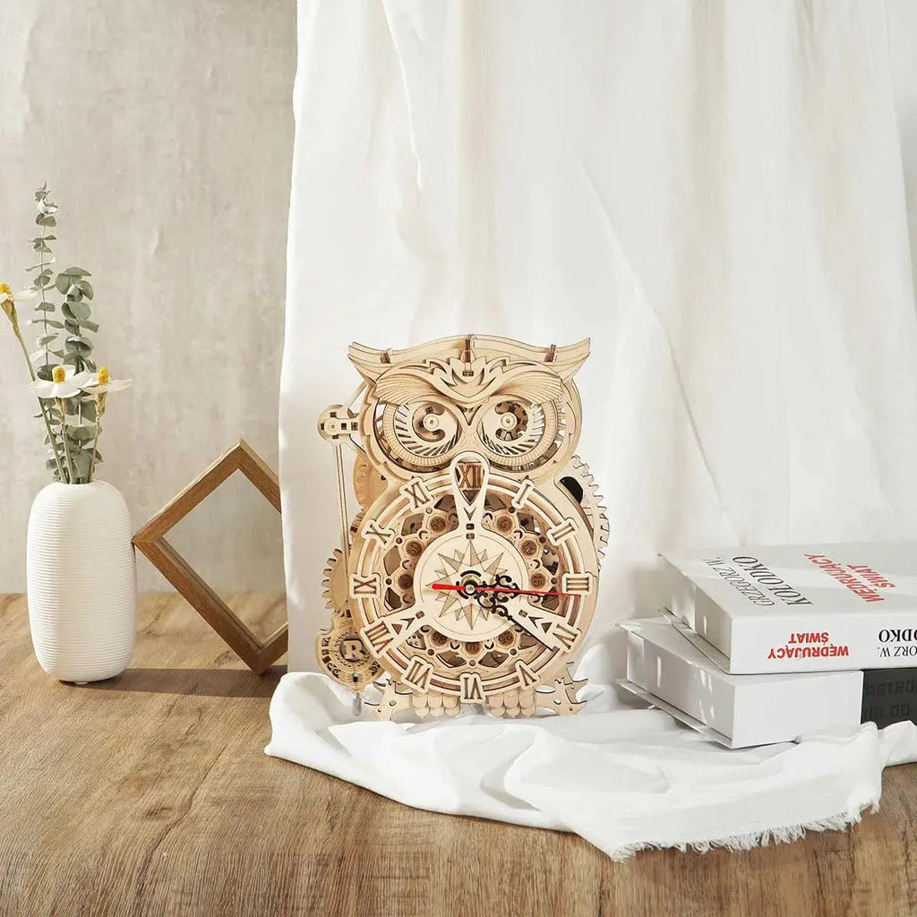 ROKR Owl Clock Mechanical Gears 3D Wooden Puzzle Toys Quiz