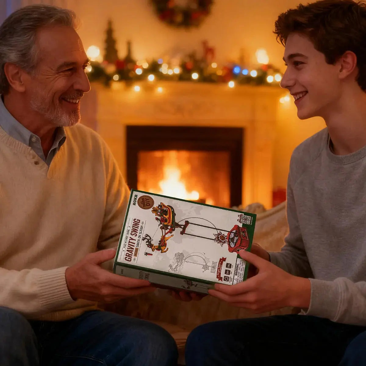 ROKR Santa on Sleigh Pendulum Balance Toy 3D Wooden Puzzle Toys Quiz