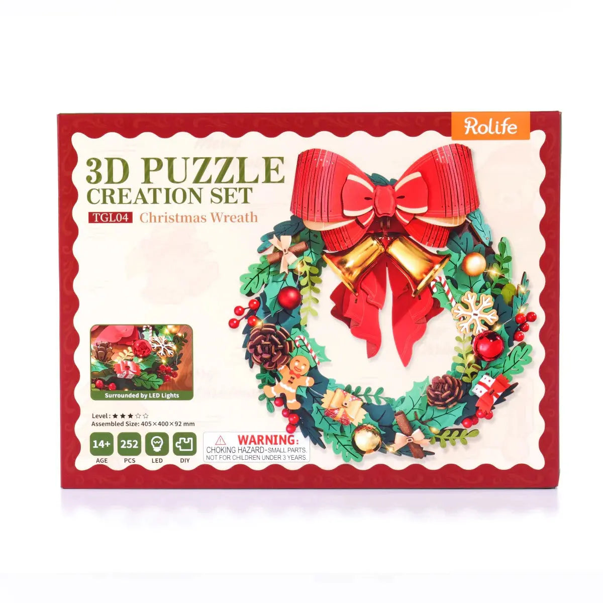 Rolife Christmas Wreath 3D Wooden Puzzle Toys Quiz