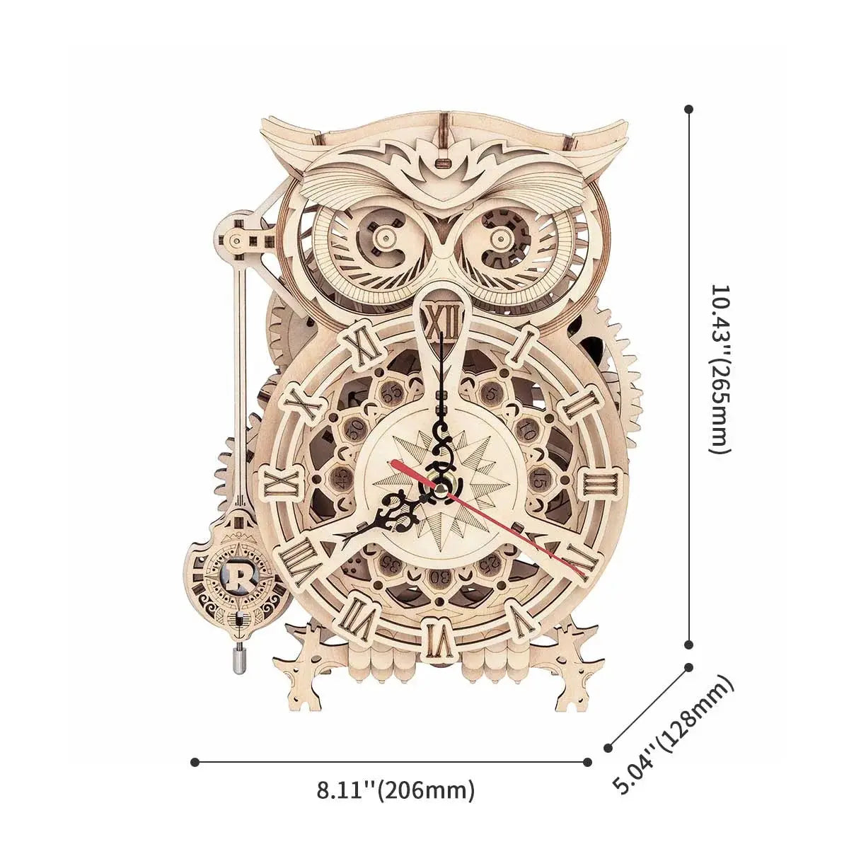 ROKR Owl Clock Mechanical Gears 3D Wooden Puzzle Toys Quiz