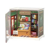 Rolife Memory Book Store DWS04B miniature bookstore with its transparent front door open