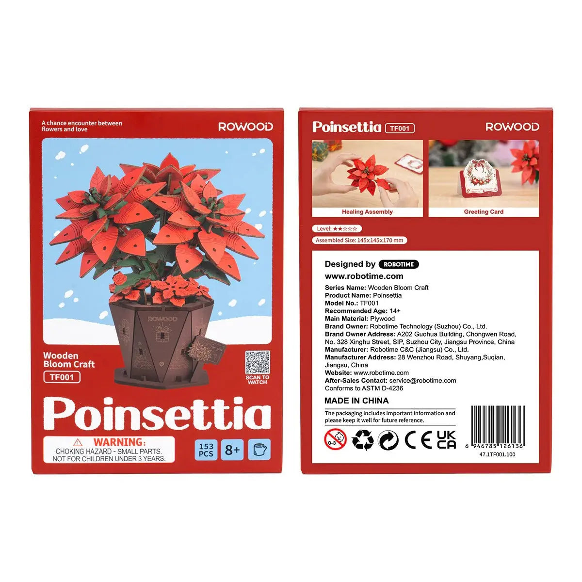 Rowood Poinsettia DIY Flower Bouquet 3D Wooden Puzzle Toys Quiz