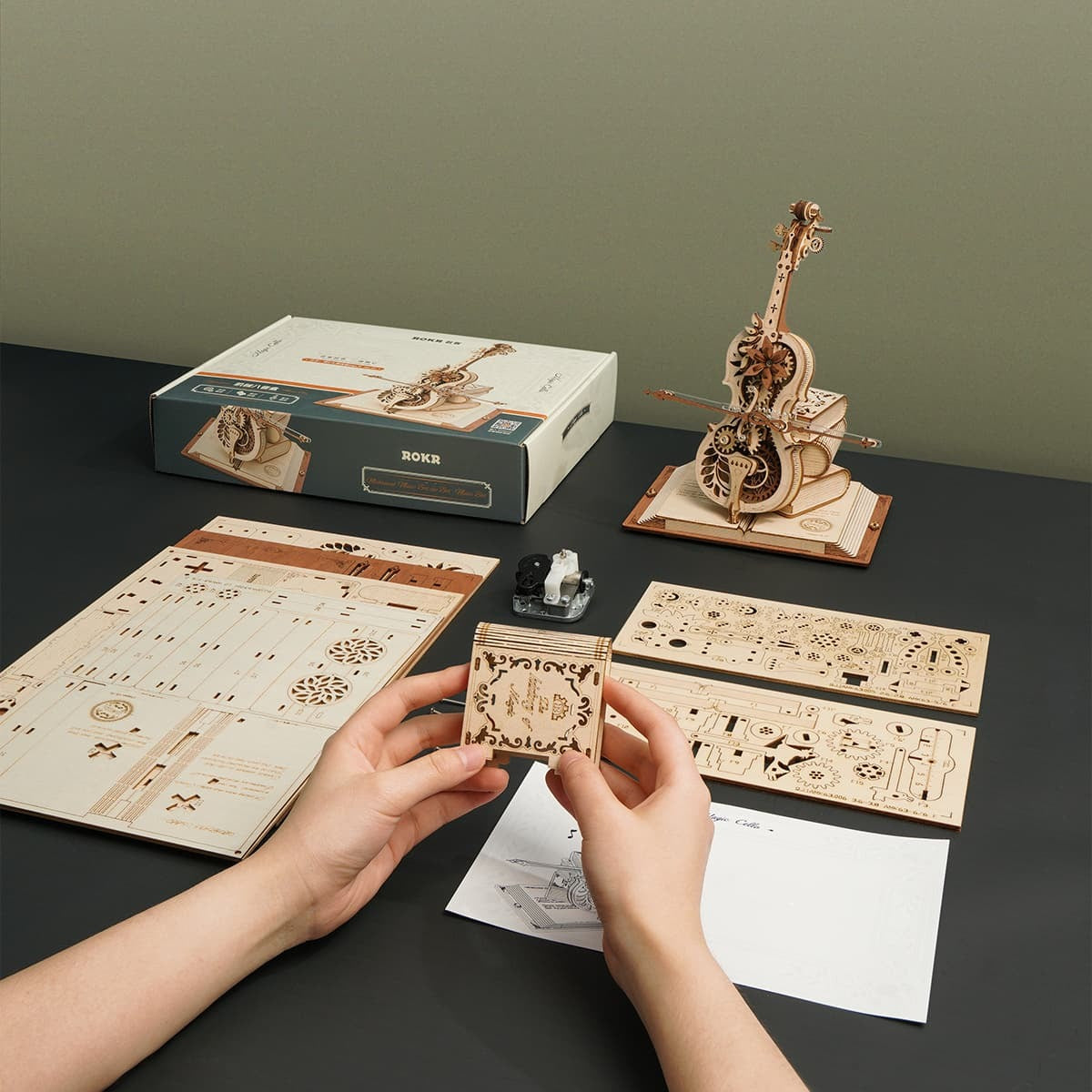 ROKR Magic Cello Mechanical Music Box 3D Wooden Puzzle