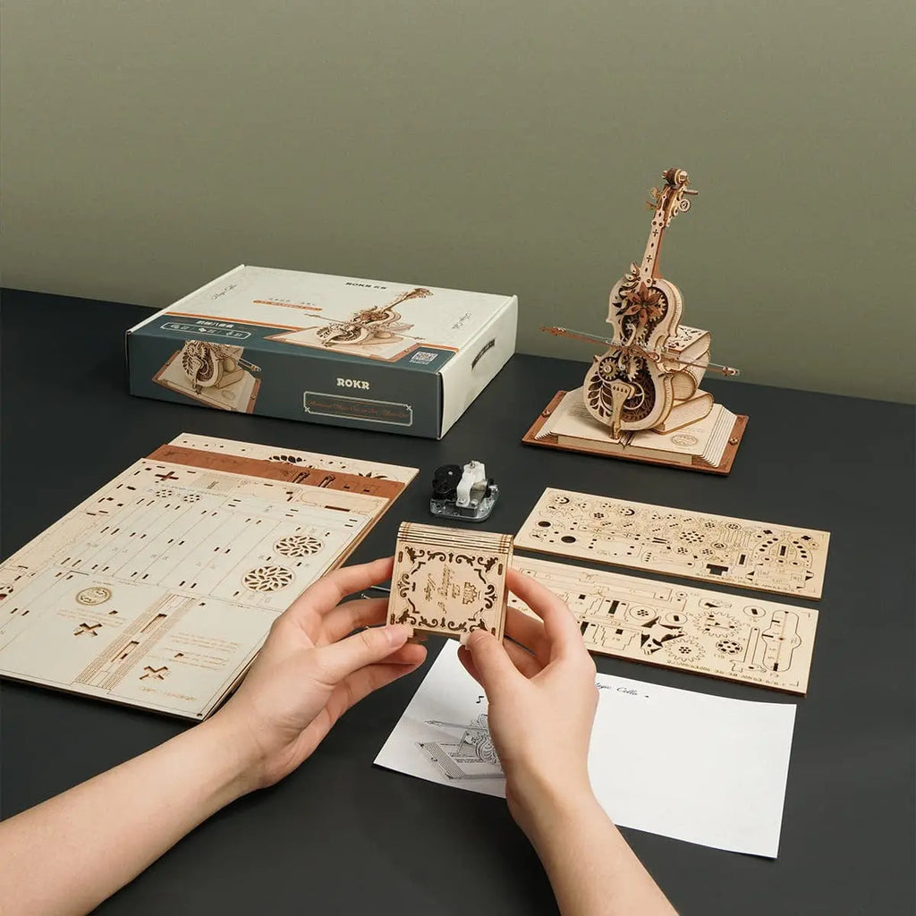 ROKR Magic Cello Mechanical Music Box 3D Wooden Puzzle Toys Quiz