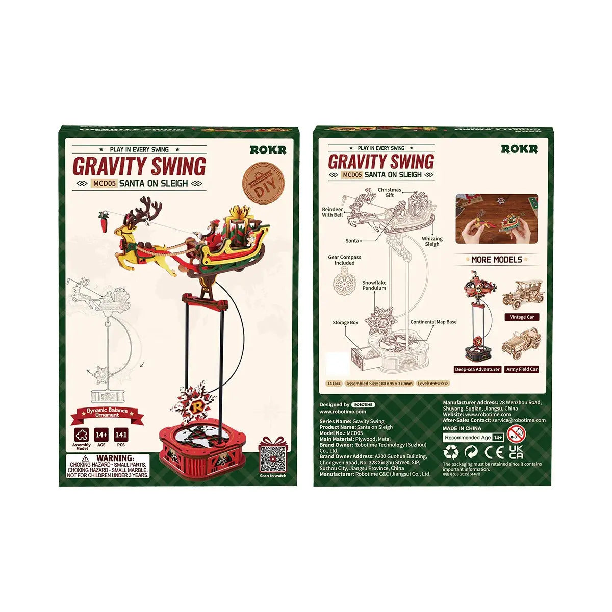 ROKR Santa on Sleigh Pendulum Balance Toy 3D Wooden Puzzle Toys Quiz