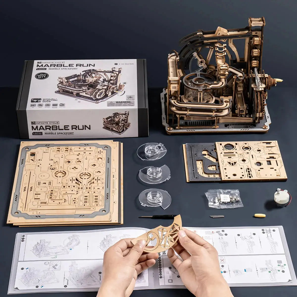 ROKR Marble Spaceport Marble Run 3D Wooden Puzzle Toys Quiz