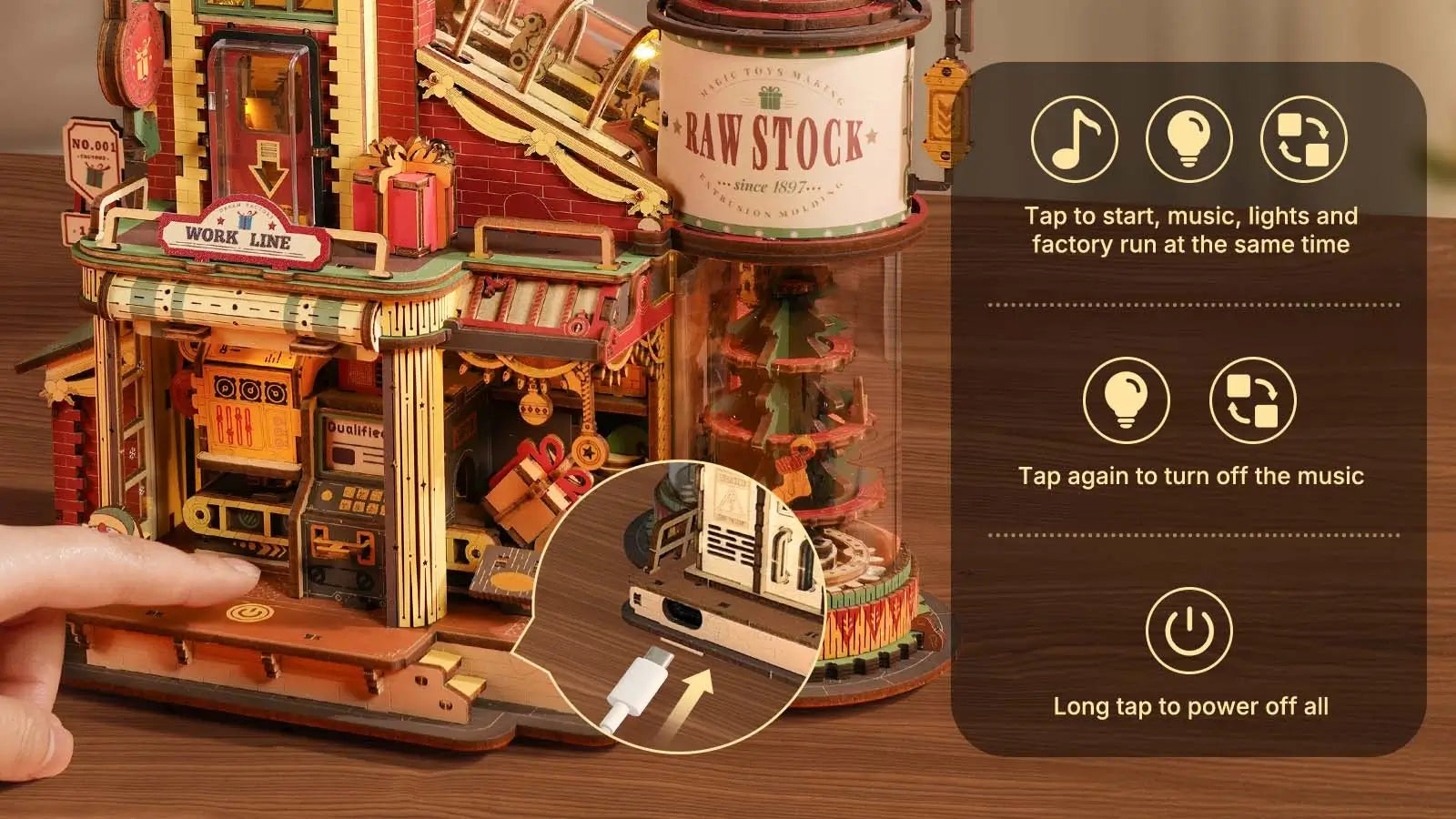 ROKR Christmas Dream Gift Factory Wooden Music Box