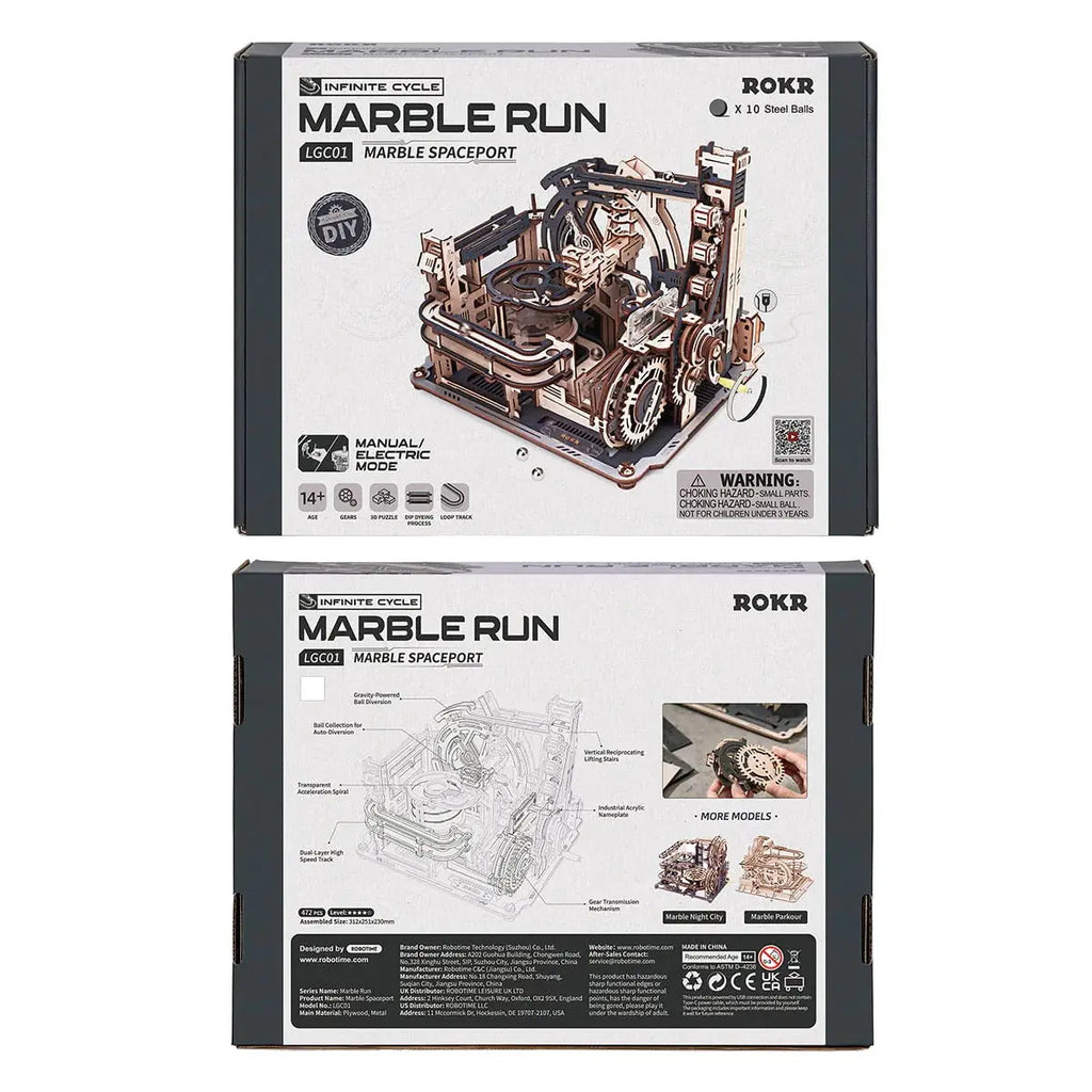 ROKR Marble Spaceport Marble Run 3D Wooden Puzzle Toys Quiz