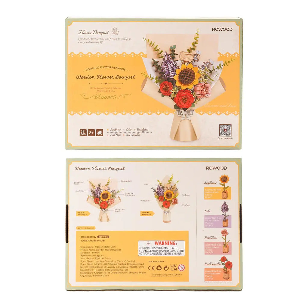 Rowood DIY Wooden Flower Bouquet 3D Wooden Puzzle Toys Quiz