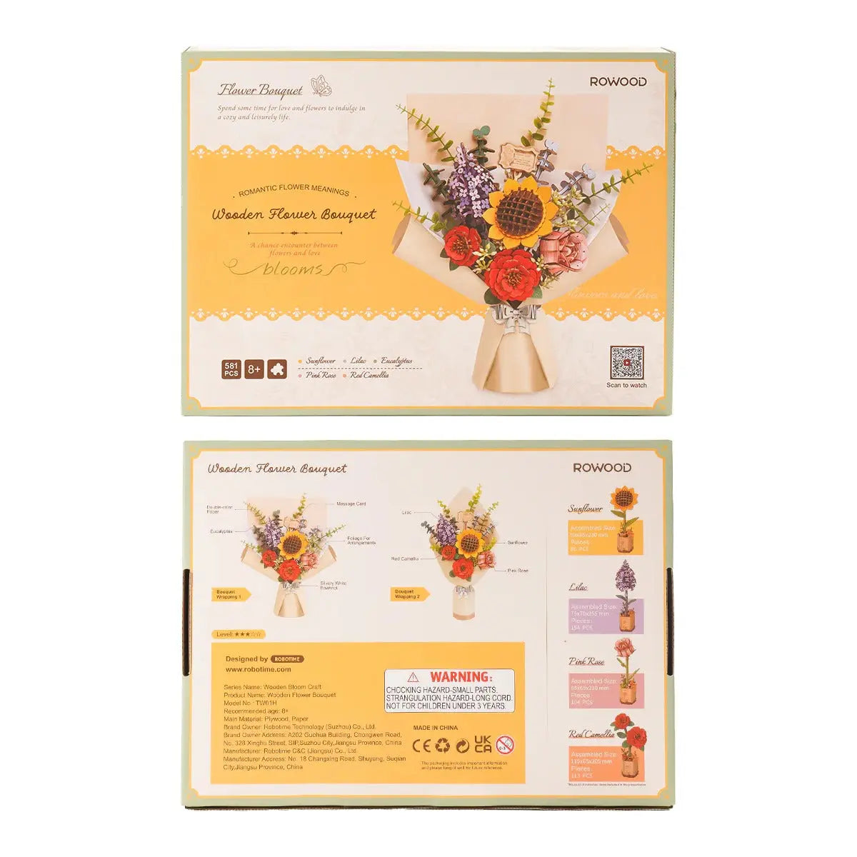 Rowood DIY Wooden Flower Bouquet 3D Wooden Puzzle Toys Quiz