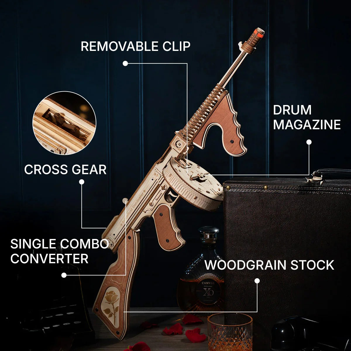ROKR Thompson Submachine Toy Gun 3D Wooden Puzzle