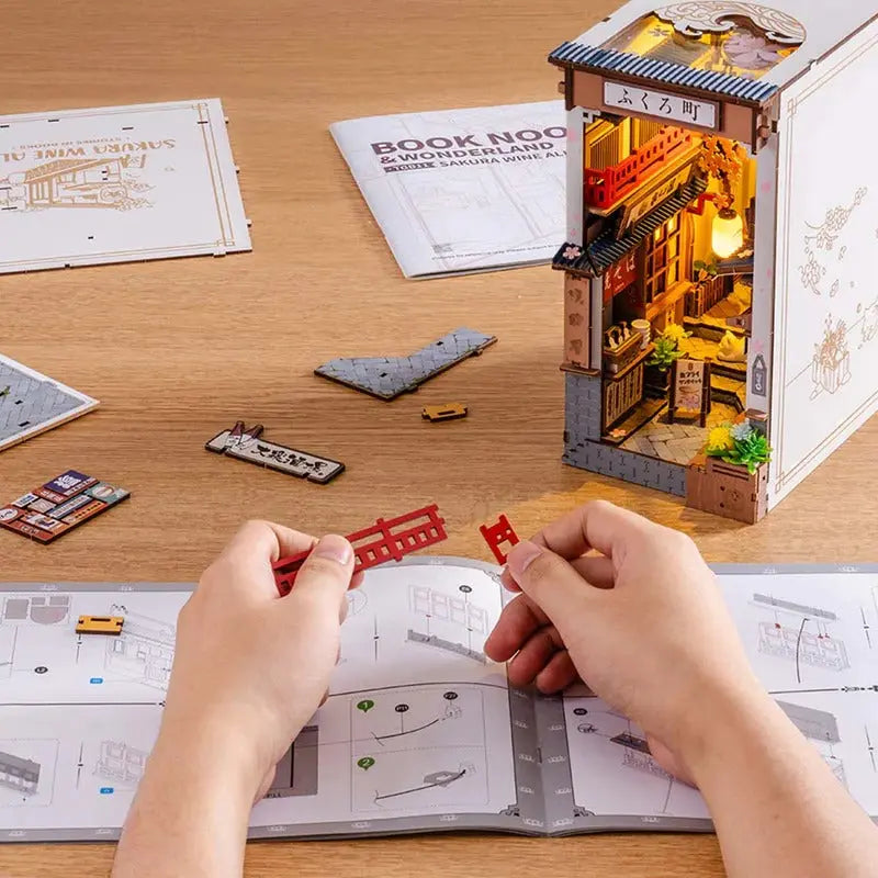 Rolife Sakura Wine Alley DIY Book Nook Shelf Insert Toys Quiz