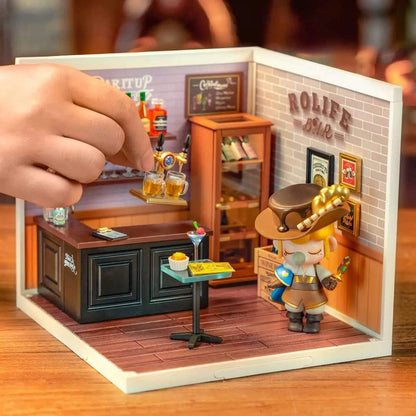 Miniature bar setup in DIY Miniature House Kit with detailed décor - Toys Quiz