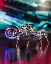 Mechanical spider metal model with colorful reflections and crystal-style abdomen