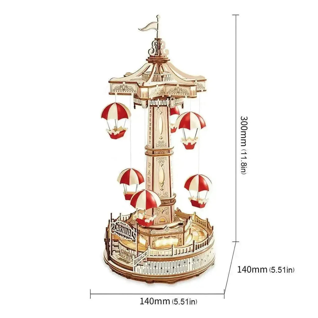 Parachute Tower DIY Music Box 3D Wooden Puzzle - Toys Quiz