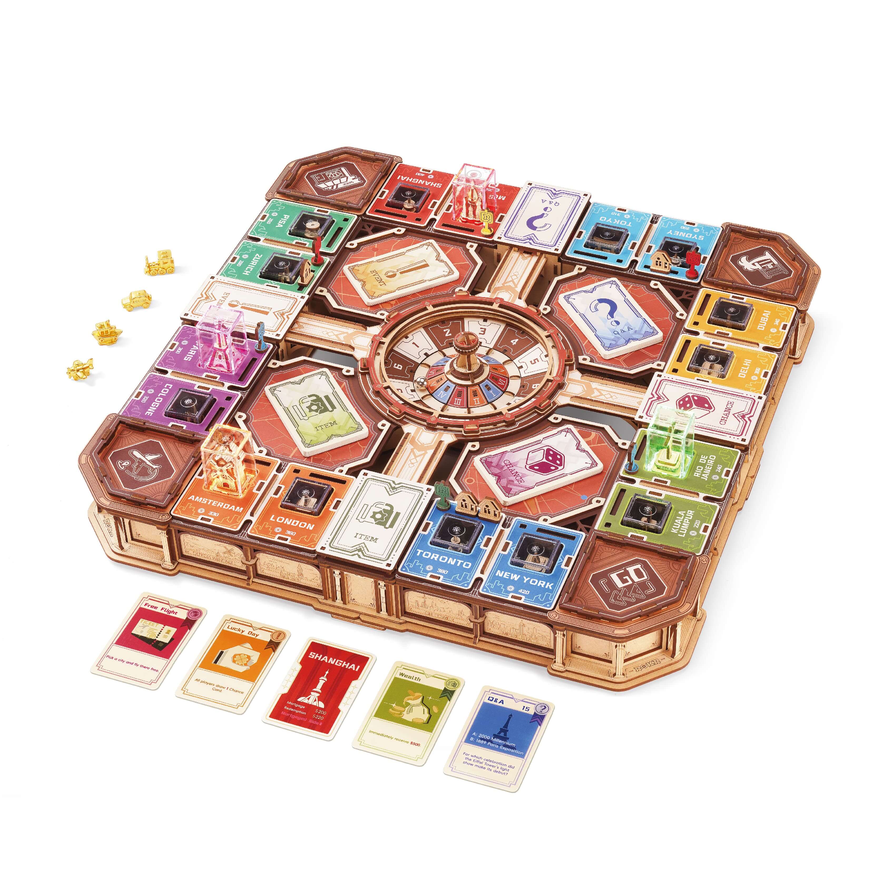 ROKR Fortune Quest EGM01 3D wooden puzzle board game with cards and metal player tokens