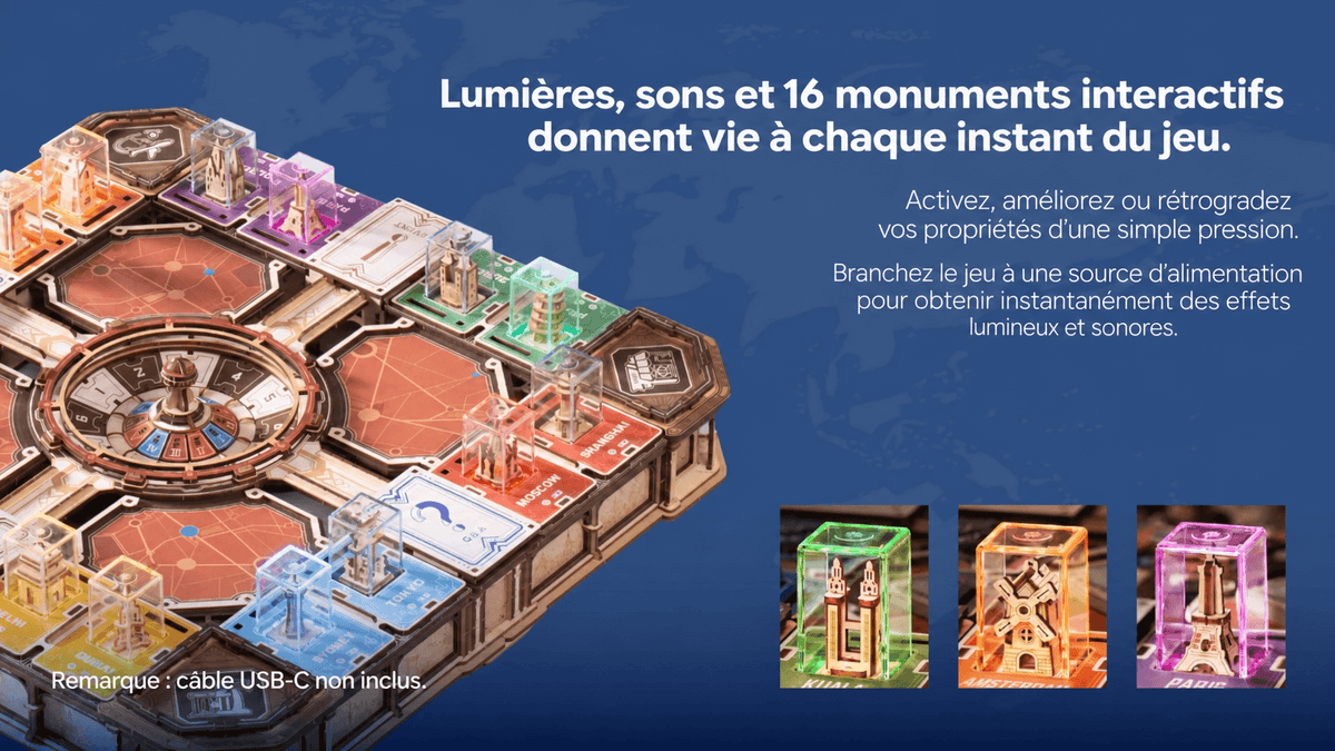 Plateau ROKR Fortune Quest EGM01 avec 16 monuments interactifs et des effets lumineux et sonores.