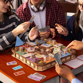 Friends playing the ROKR Fortune Quest EGM01 interactive wooden board game